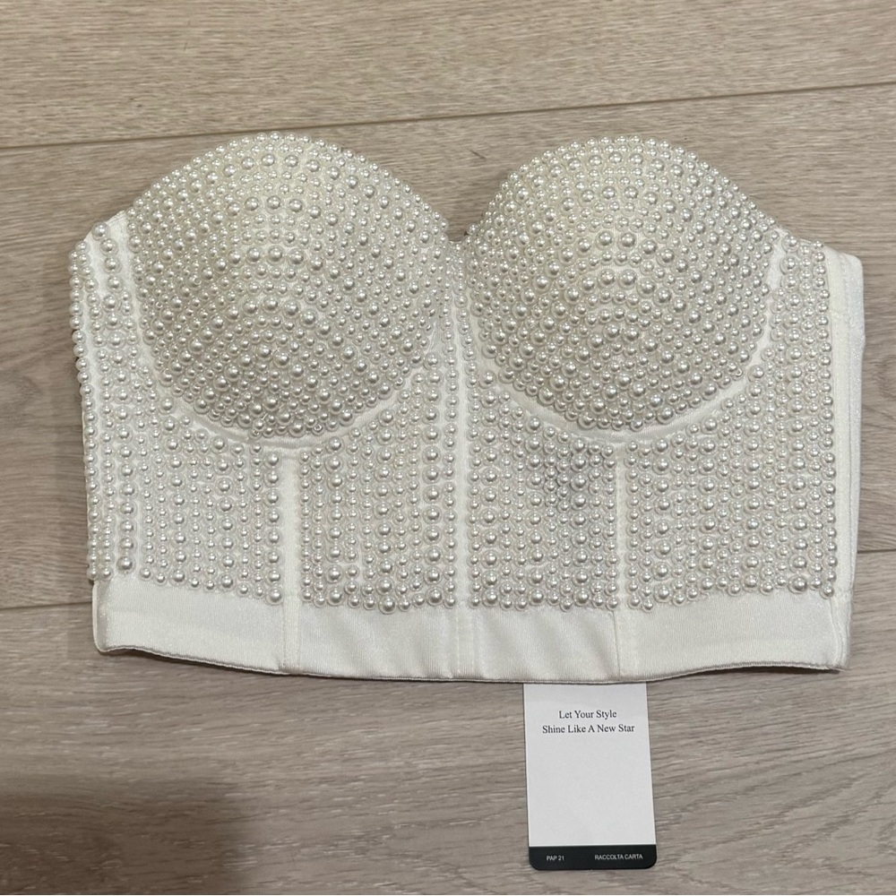 White Pearl-Embellished Bustier